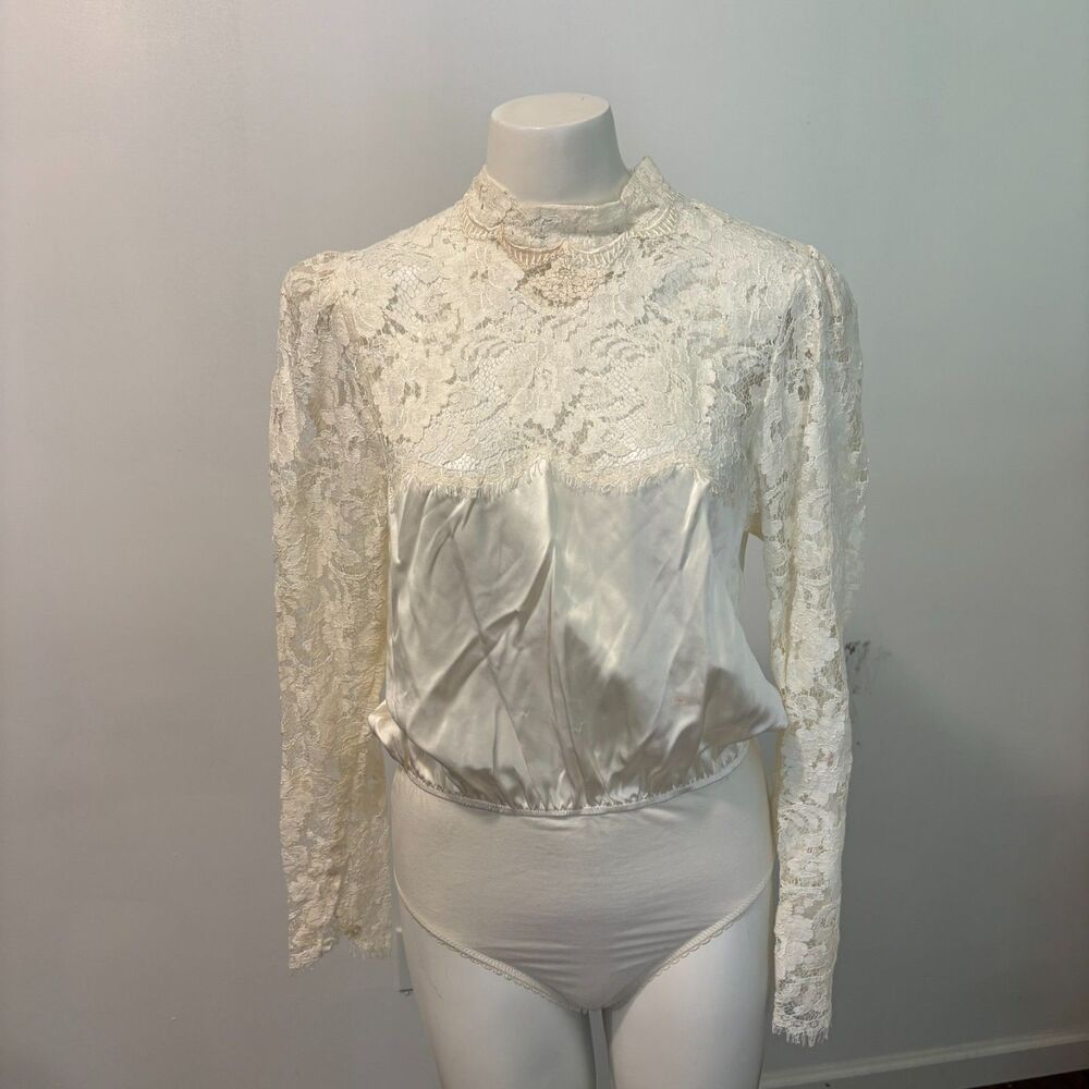 Vintage Christian Dior size Small/6 Lace Mock Neck One Piece Bodysuit